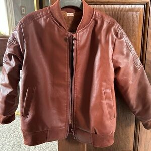 Kids Faux Leather Bomber Jacket - Rust